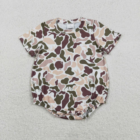 11.27 SR3451 Baby Boys Ducks Deer Dogs Camo Short Sleeve Southern Romper