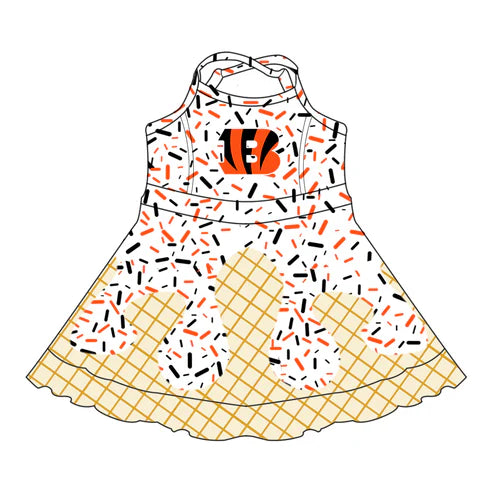 7.5 Custom Moq 3 Baby Girls Straps Bengals Plaid Short Ruffle Team Knee Length Dresses