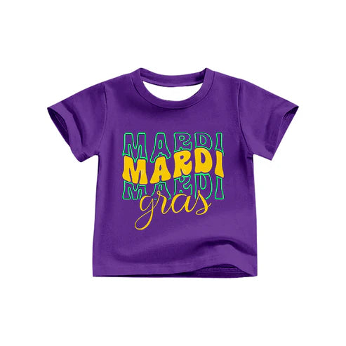 9.30 GT1253 Baby Girls Purple Short Sleeve Donuts Bows MARDI GRAS Tee Shirts Top Preorder