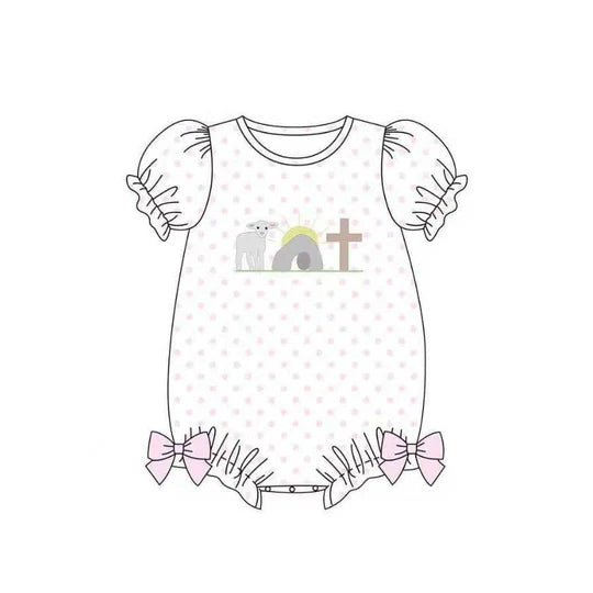 12.12 MOQ:5pcs SR3799 pre-order baby girl clothes cross print toddler girl easter summer bubble