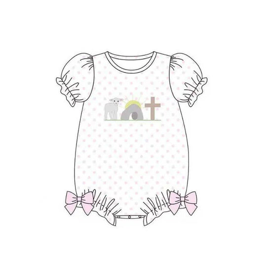 12.12 MOQ:5pcs SR3799 pre-order baby girl clothes cross print toddler girl easter summer bubble