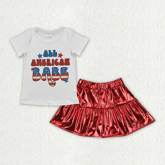 4.7 GT0179+GLK0041 Baby Girls American Babe Shirt Red Leather Metallic Skirts Clothes Set