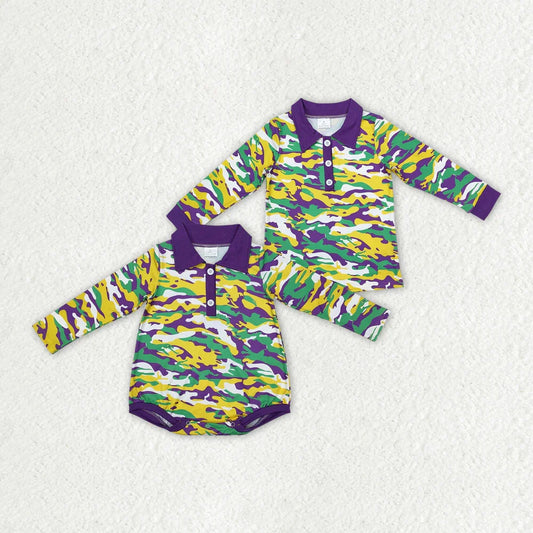 Sibling Brother Baby Boys Mardi Gras Camouflage Rompers Shirts Tops