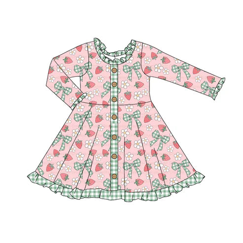 5.29 GLD0920 Baby Girls Pink Strawberry Bows Knee Length Dresses Preorder