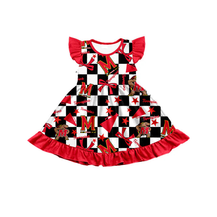 7.8  Custom Moq 3 Baby Girls Flutter Sleeves Terps Plaid Bows Team Knee Length Dresses