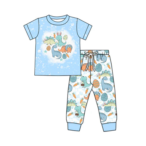 BSPO0544 Baby Boys Easter Dinosaurs Eggs Shirt Jogger Pants Clothes Sets Preorder