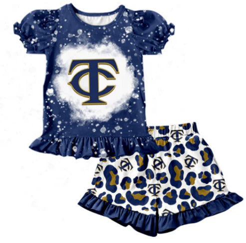 5.14 Girls team custom leopard print short sleeve shorts set