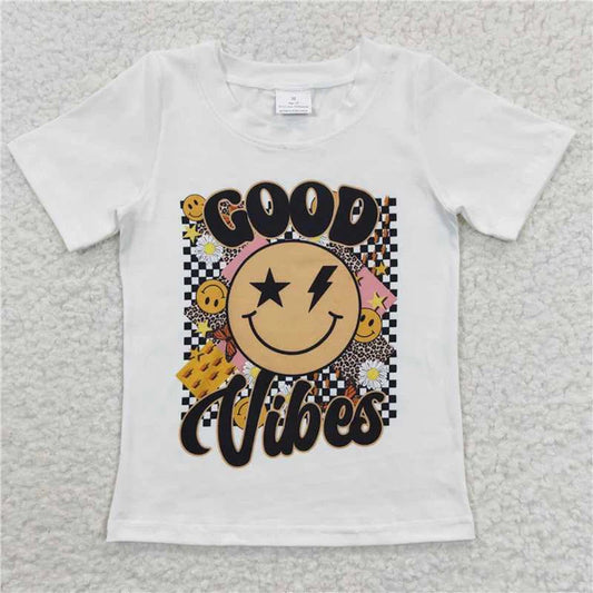 BT0221GOOD Smiley Face Short Sleeve Top white