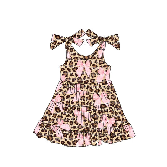 3.31 GSD2300 Baby Girls Strap Leopard Bows Knee Length Dresses Preorder
