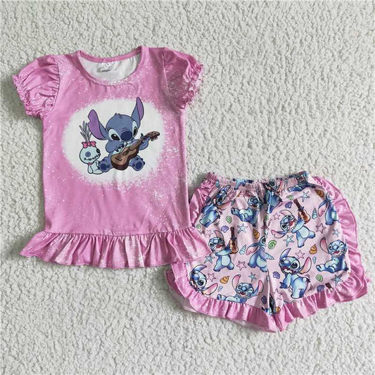 6.12 GSSO0015 Lilo & Lilo Pink Short Sleeve Puff Puff Sleeve Shorts Set