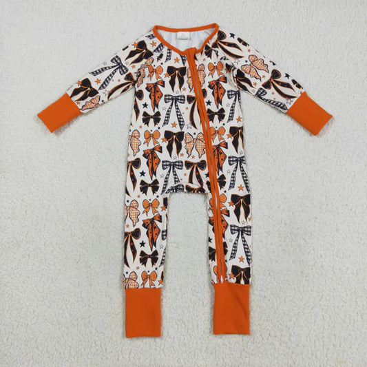 8.18 LR2409 Baby Boys Long Sleeves Bows Stars Plaid Zipper Pant Romper