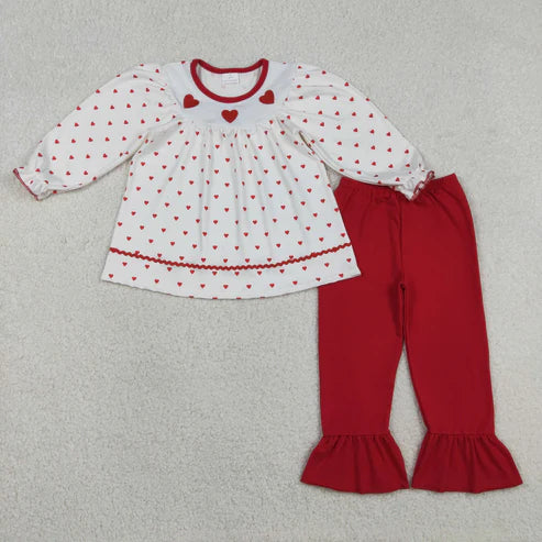 12.16 GLP3039 Embroidery Hearts Baby Girls Hearts Tunic Ruffle Pants Valentines Clothes Set