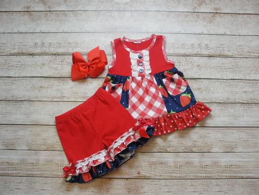 12.15 MOQ:5pcs GSSO2997 pre-order baby girl clothes strawberry print toddler girl summer outfit-