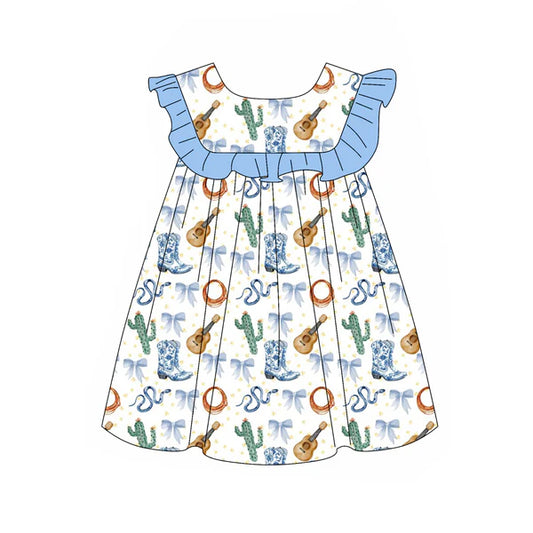 L-3.6 GSD2001 Baby Girls Western Boots Cactus Knee Length Dresses Preorder