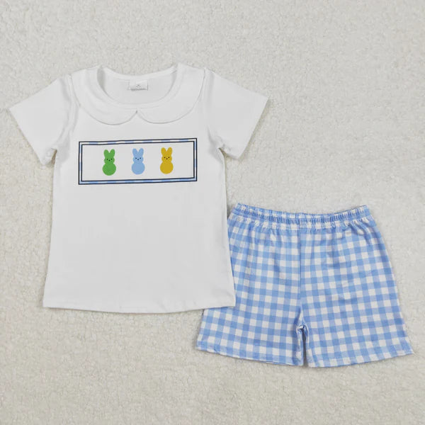 BSSO1243 Baby Boys Easter Rabbits Collar Shirts Shorts Clothes Set