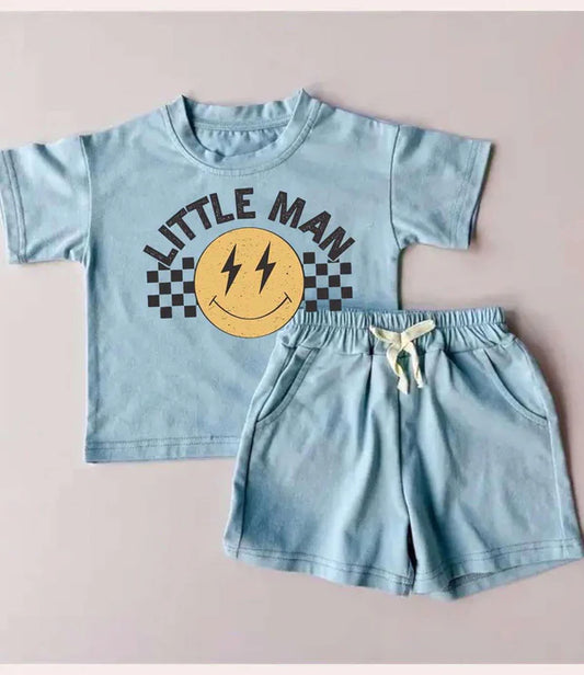 L-3.5 BSSO1315 Baby Boys Little Man Smile Shirt Top Cotton Shorts Clothes Sets Preorder