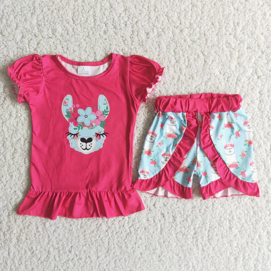 5.22 A10-10 Rose Red Puff Sleeve Alpaca Short Sleeve Suit