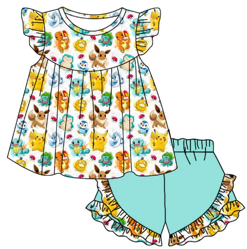 5.7 Cartoon short sleeve shorts for girls
