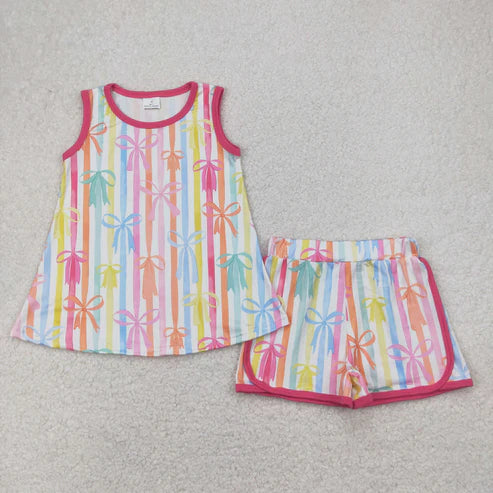 4.9 GSSO2465 Baby Girls Colorful Stripe Bows Tunic Short Set