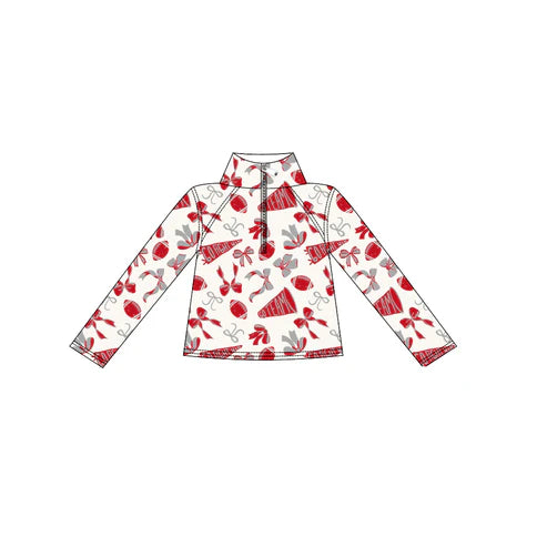 9.2 GT1198 Baby Girls Red Bows Go Team Yoga Zipper Pullovers Top Preorder