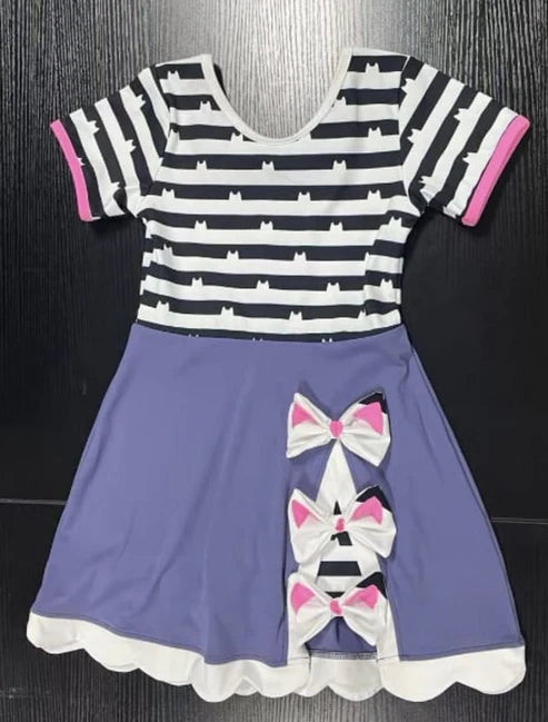 11.4 GSD2983 Baby Girls Black Stripe Bows Ruffle Knee length Dresses Preorder