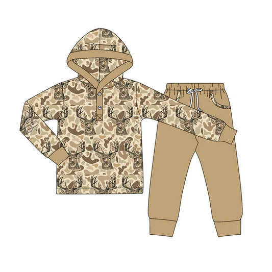 8.27 BLP1239 Baby Boys Khaki Camo Deer Button Hoodies Pockets Legging Western Set Preorder
