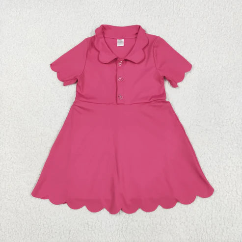 6.9 GSD2474 Baby Girls Pink Short Sleeves Button Yoga Knee Length Dress