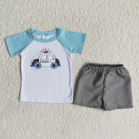 B18-4 Boys embroidery car seersucker set