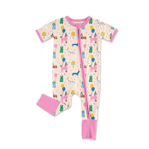 SR2370 Baby Infant Girls Dogs Pink Birthday Zip Rompers preorder