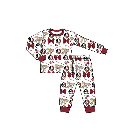 9.5 Custom Moq 5 Baby Girls Red FSU Team Bows Top Pants Pajamas Sets