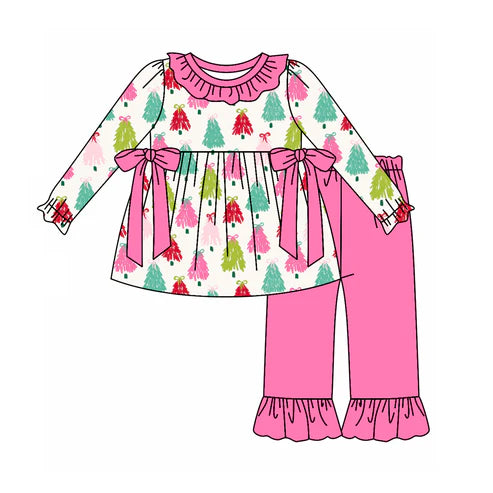 6.6 GLP2422 Baby Girls Long Sleeves Bows Trees Tunic Ruffle Pant Set Preorder