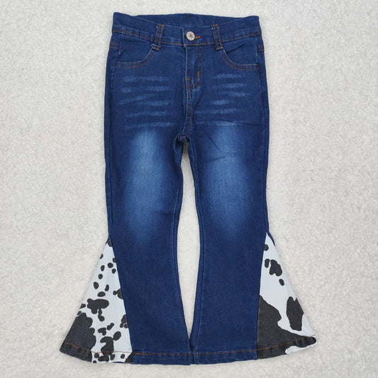 L-3.7  P0304 Baby Girls Western Black White Cow Print Bell Denim Pants