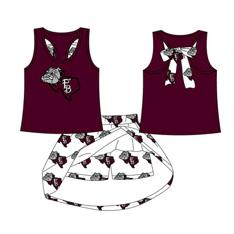 8.19 Custom Moq 5 Baby Girls FB Dogs bow vest team Top Skirt Skort Sets