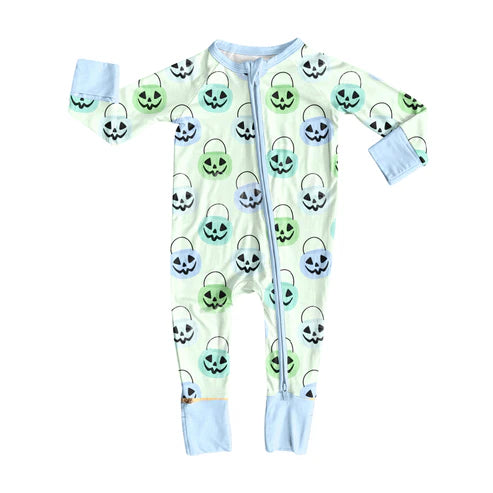 8.5 LR2534 Baby Boys Ghost Pumpkins Plaid Halloween Zipper Footie Rompers Preorder