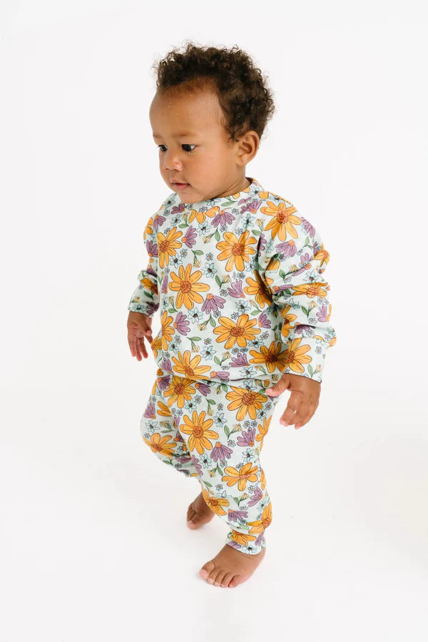 5.28 GLP1999 Baby Girls Yellow Lavender Flowers Top Pants Pajamas Clothes Sets Preorder