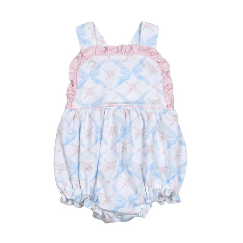 4.10  SR3031 Baby Girls Strap Bows Floral Ruffle Rompers Preorder