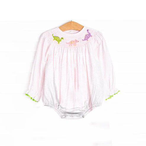 3.25 LR2180 Baby Infant Girls Pink Long Ruffle Sleeves Dinosaurs Smocked Rompers Preorder