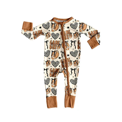 8.22 LR2577 Baby Girls Game Day Footballs Team Zipper Footie Rompers Preorder