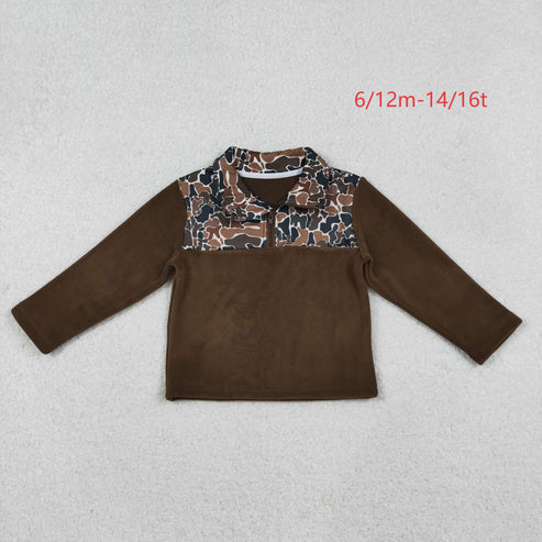 10.16 BT1309 Baby Boys Western Brown Camo Zipper Pullovers Top