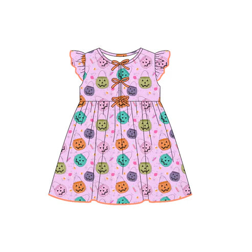 7.29  GSD2771 Baby Girls Lavender Flutter Sleeves Ghost Pumpkins Knee Length Dresses Preorder
