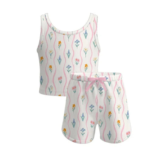 4.4 GSSO2474 Baby Girls Sleeveless Floral Stripe Set Preorder