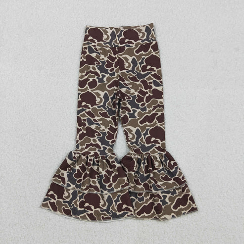 12.3 P0888 Baby Girls Brown Olive Camo Yoga Bell Bottom Pants