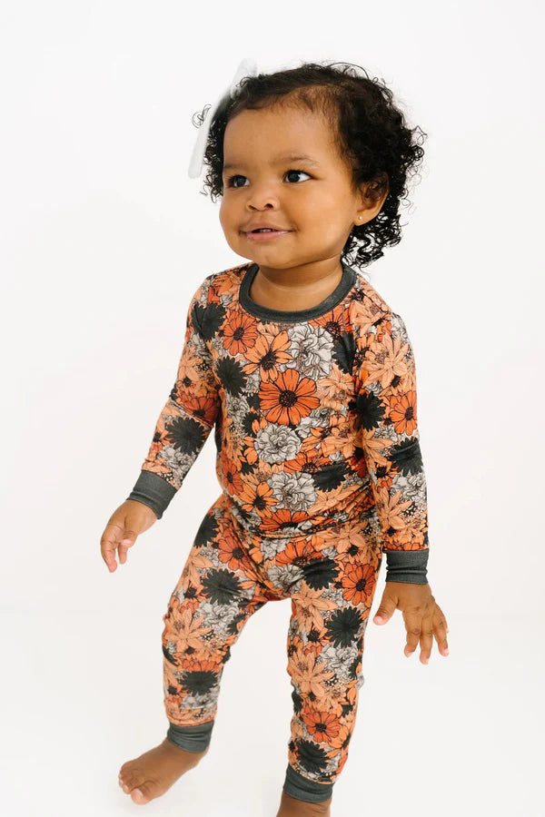 5.28 GLP2001 Baby Girls Dark Green Flowers Top Pants Pajamas Clothes Sets Preorder