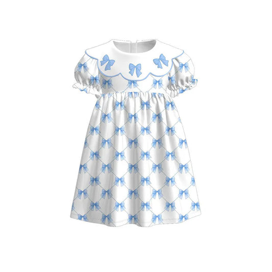 11.6 MOQ:5pcs GSD3045 pre-order toddler clothes blue bows girl summer dress