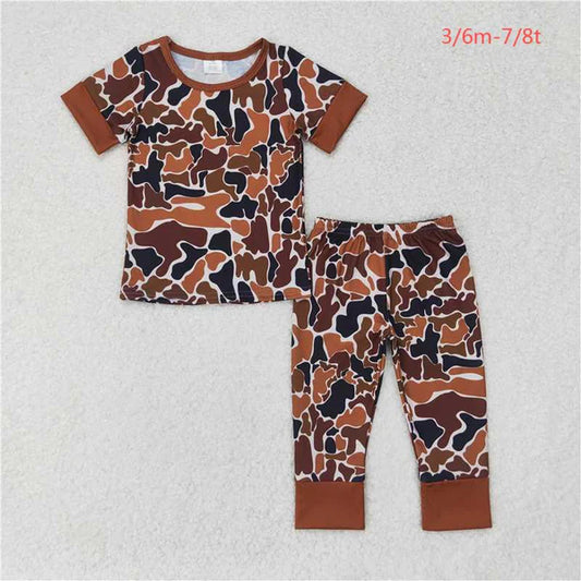 L-3.1 BSPO0439 Bamboo brown camouflage beige short-sleeved pant pajama set