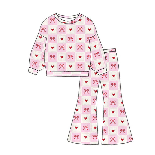 12.9 MOQ:5pcs GLP3230 pre-order toddler girl clothes bows print girl valentine set