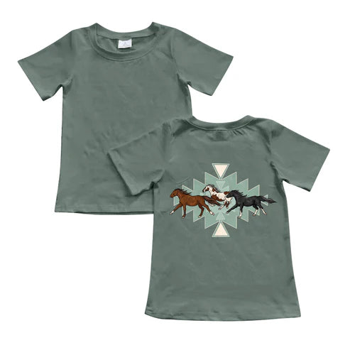 BT1110 Baby Boys Western Horse Rodeo Short Sleeve Tee Shirts Tops Preorder