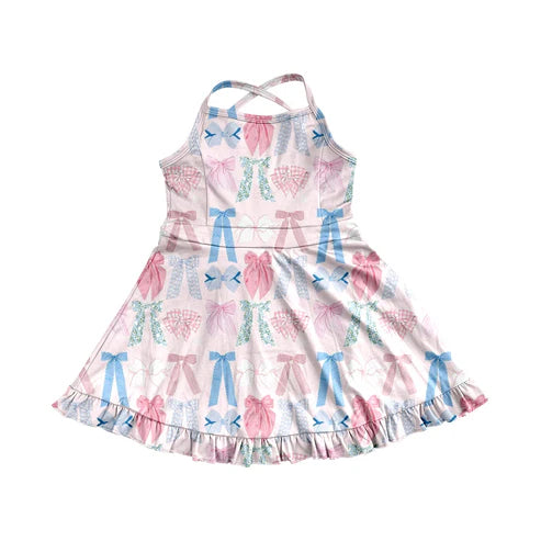 3.31 GSD2295 Baby Girls Lavender Strap Colorful Bows Yoga Ruffle Knee Length Dresses Preorder