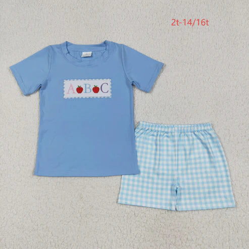 6.9 BSSO1331 Baby Boys Back To School ABC Shirt Top Shorts Clothes Set