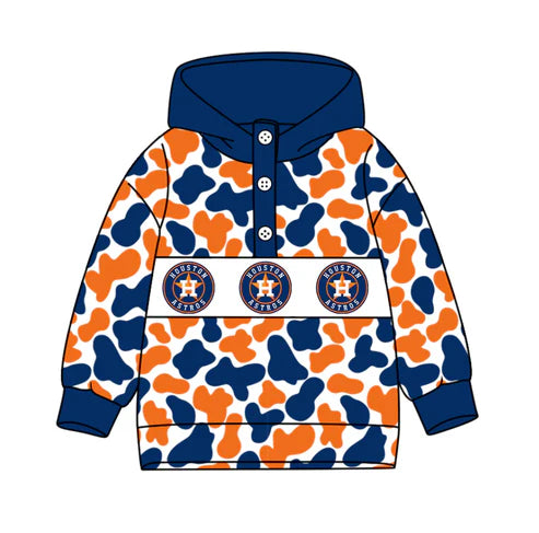 10.15 Custom Moq 8 Baby Boys Blue Orange Camo Houston Team Button Hoodies Top